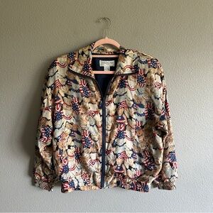 Vintage Silk Petite Sophisticate Teddy Bear USA Bomber Jacket Petite